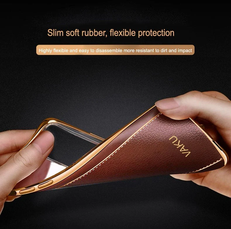 Vaku® For Apple iPhone 11 Luxemberg Series Leather Stitched Gold Electroplated Soft TPU Back Cover - Image 9