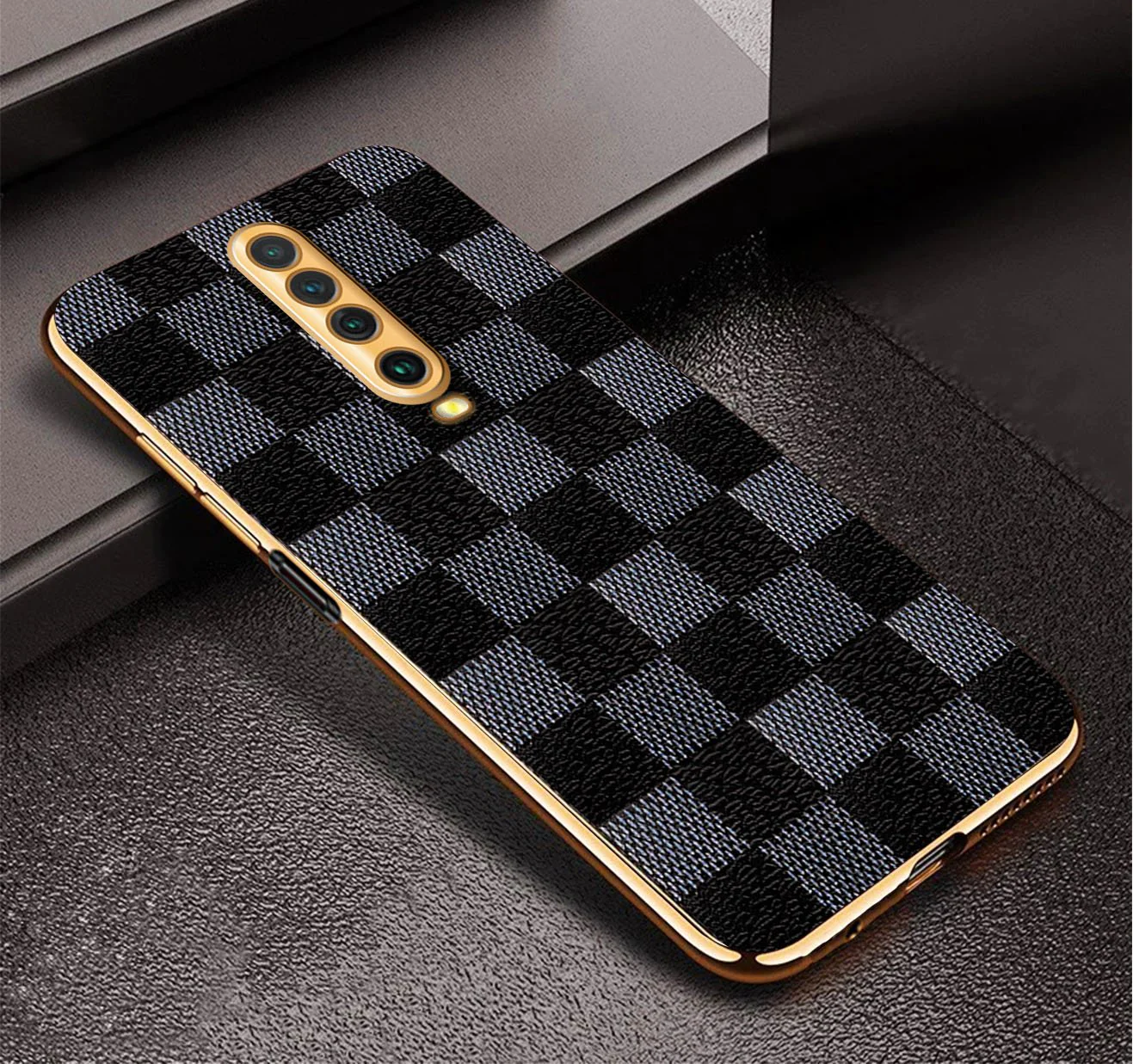 Vaku® POCO X2 Cheron Series Leather Stitched Gold Electroplated Soft TPU Back Cover - Image 3