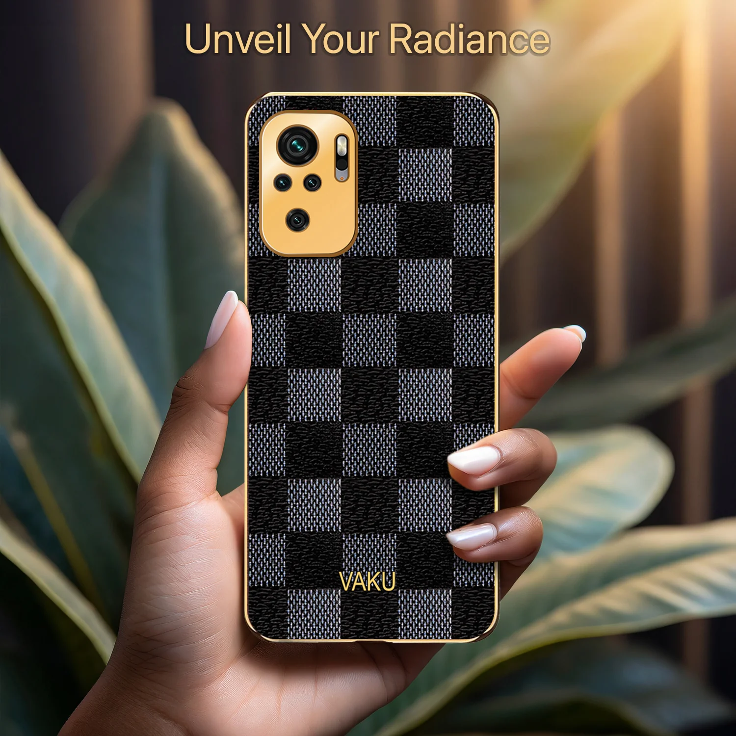 Vaku® Redmi Note 10 Cheron Series Leather Stitched Gold Electroplated Soft TPU Back Cover - Image 7